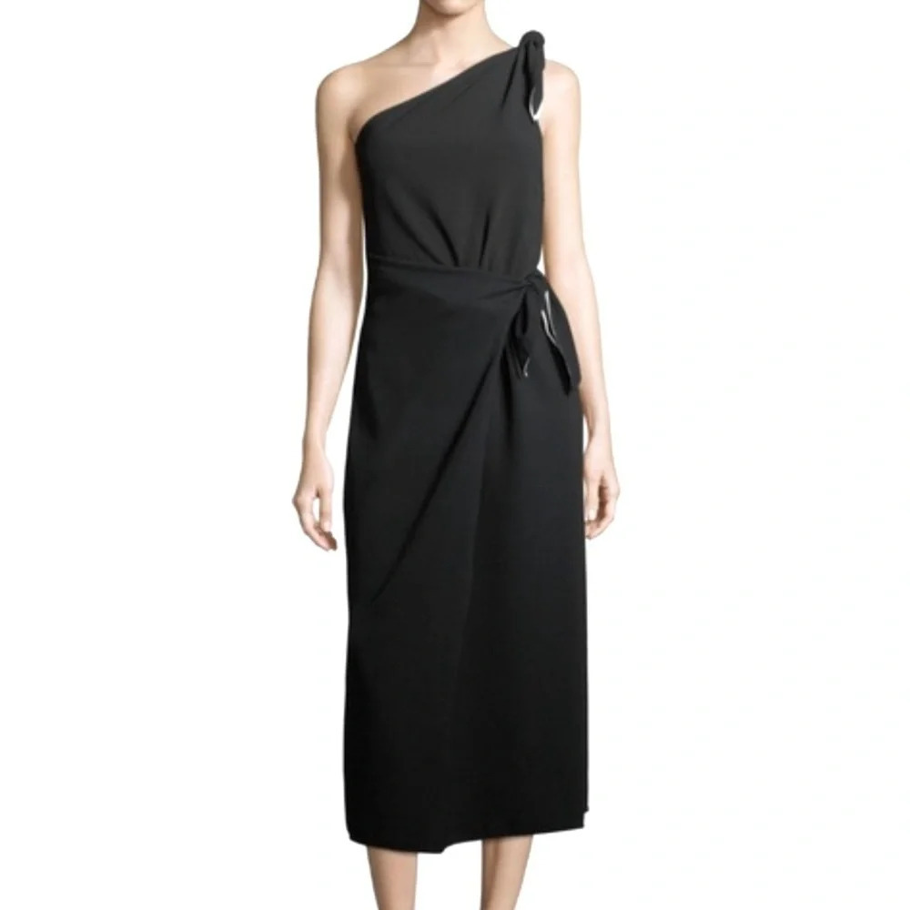 Diane Von Furstenberg black one shoulder faux wrap knot black white dress